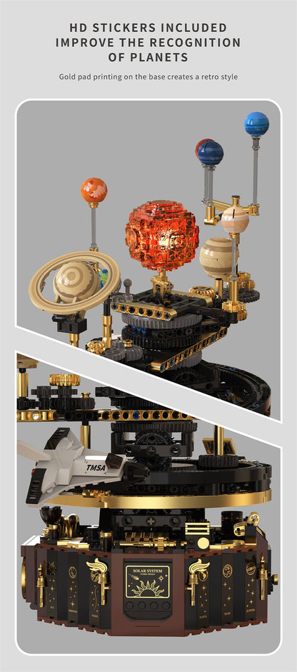 Modelo de sistema solar elétrico Blocos de montar Exploração espacial Equipamento de aprendizado Brinquedo montável rotativo presente para criança estudante