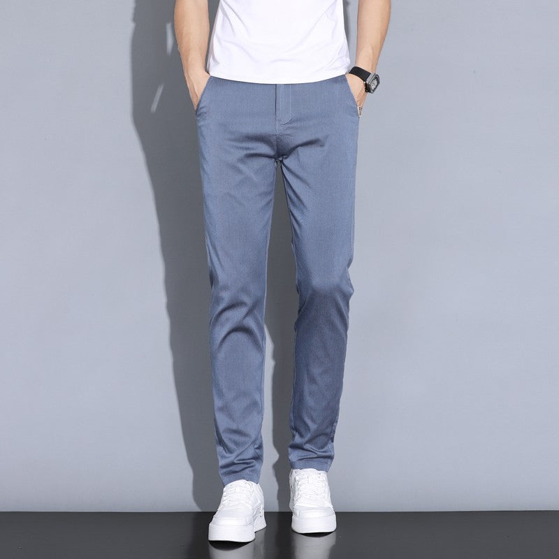 2024 Summer Thin Men Straight Casual Men's Pants Slim Stretch Elastic Waist Male Trousers Solid Color Brand Clothing Coffee