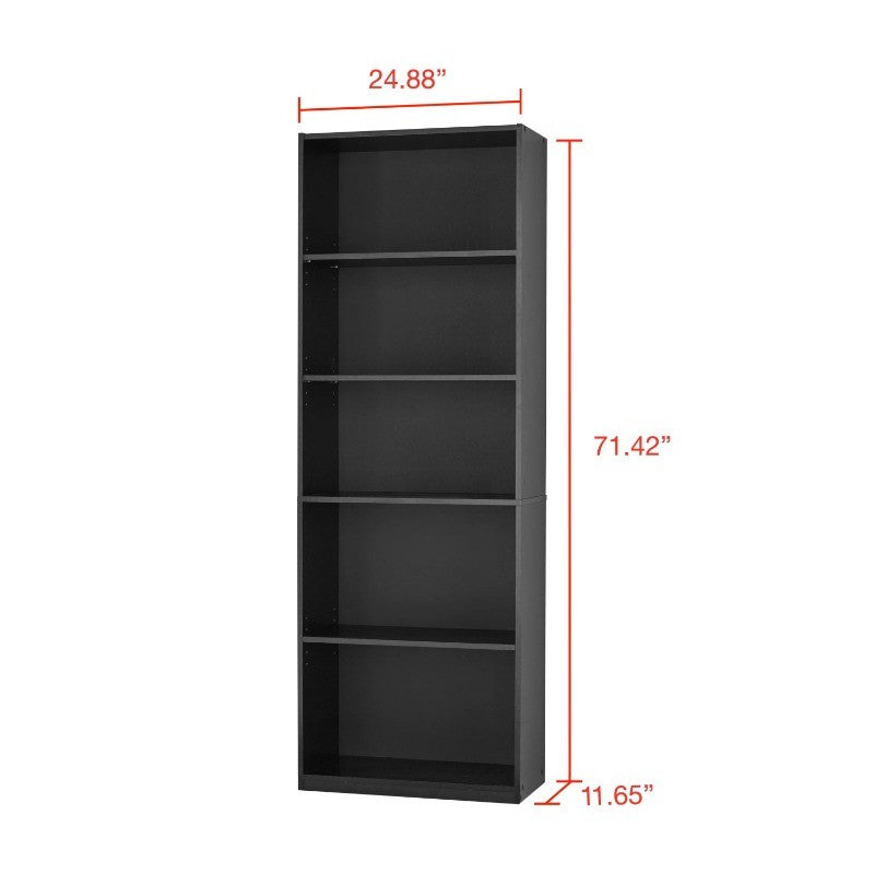 5-Shelf Bookcase with Adjustable Shelves,Solid Wood/Closed Back/Display Bookshelf for Living Room,Bedroom,Home and Office,White