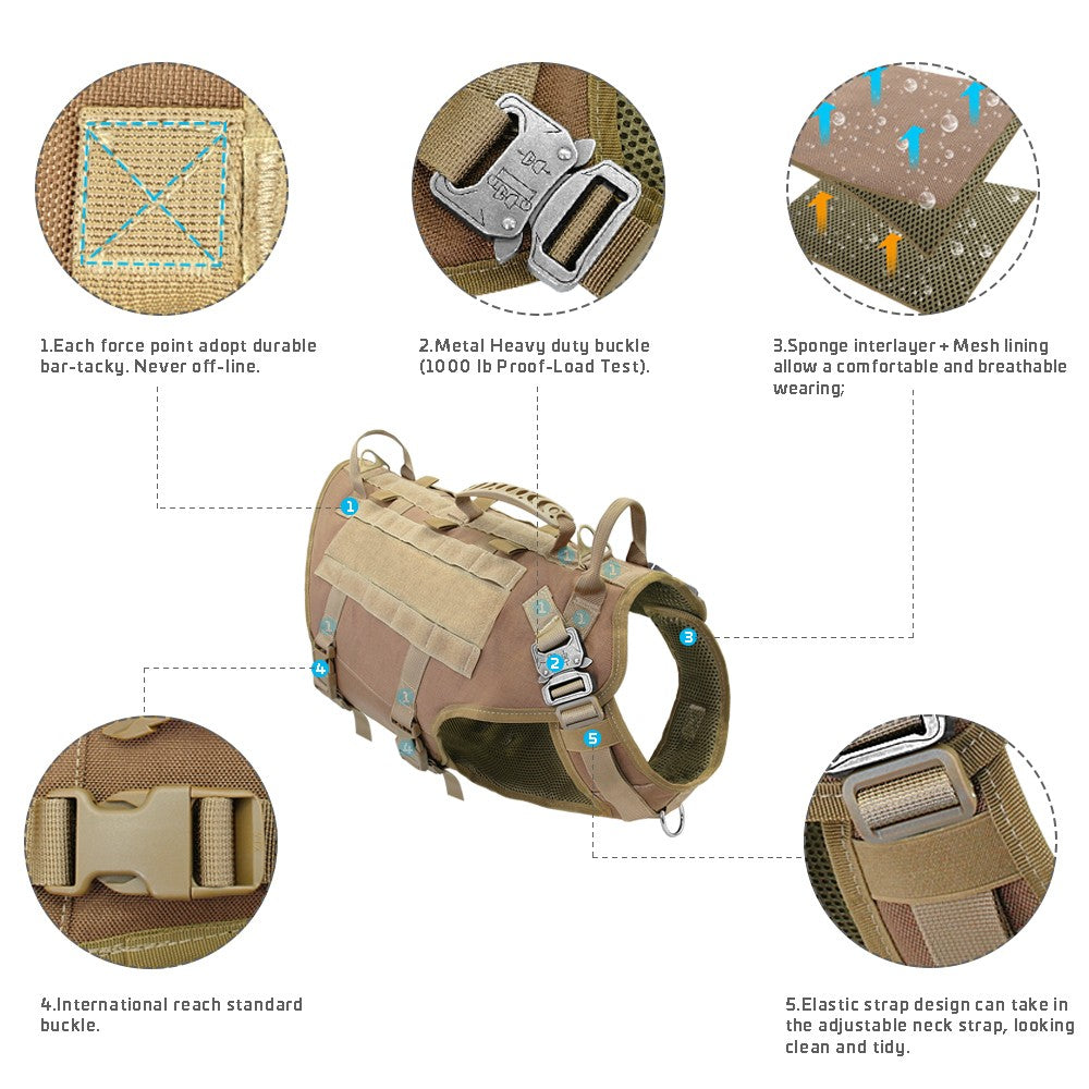 Colete Tático Militar para Cães, Sem Puxão, para Cães de Médio e Grande Porte, Treinamento, Caminhada, Colete Molle para Cães com Bolsos