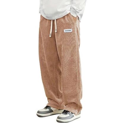 Animal Game Outdoor Mens Corduroy Casual Pants Loose Fit Baggy Pants Straight Sweatpants Elastic Waist Drawstring Streetwear