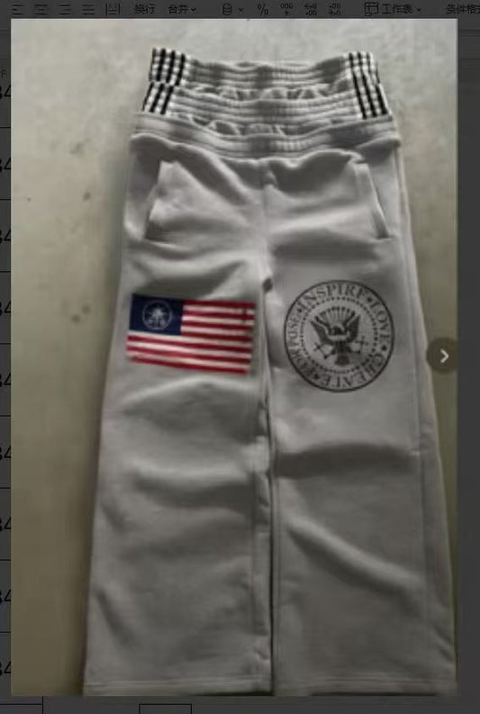 American new double waisted trousers fashionable street men pants letter embroidered retro Harajuku men and women pants