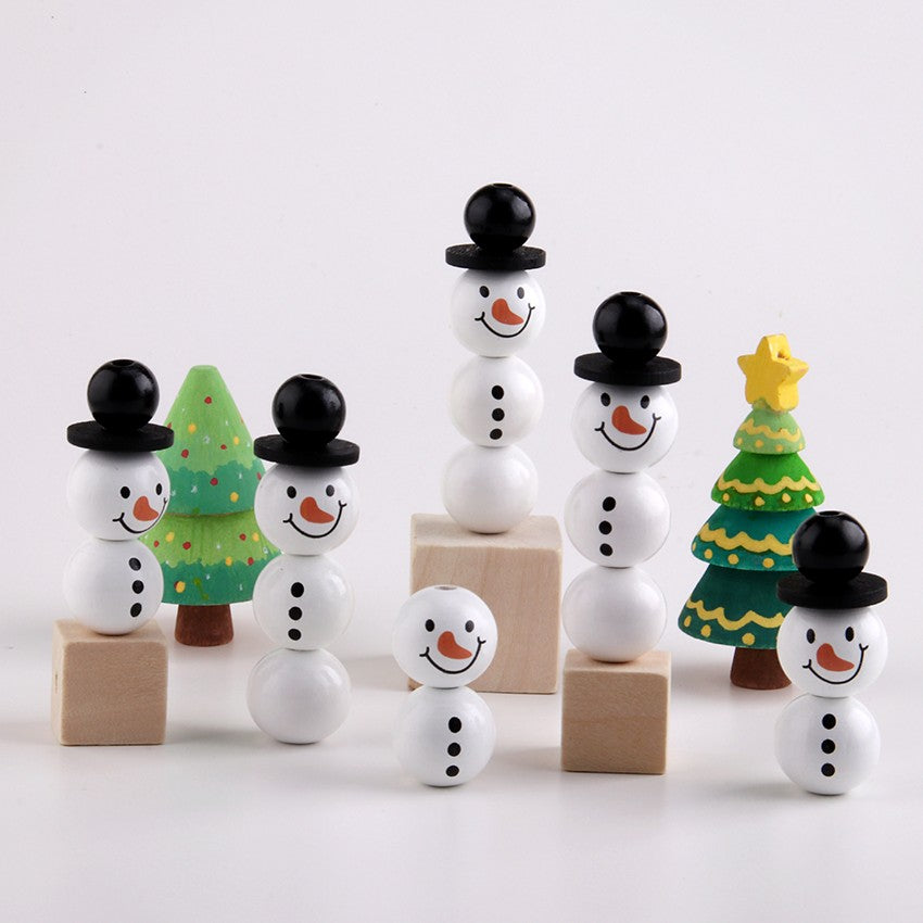 NANA Christmas Snowman Wood Craft Beads Christmas Theme Painted Diy Festive Party Decoration Fashion Custom Craft Accessories