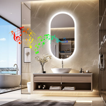 LUVODI 20x32” Led Lighted Bluetooth Bathroom Mirror Backlit Illuminate Dimming Vanity Mirror with Time Date Display Anti-fog