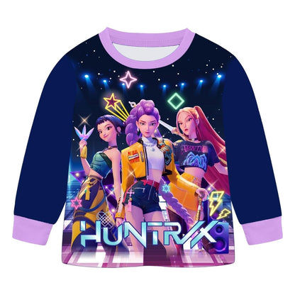 Anime Kpop Demon Hunters Zoey Costume Kids Huntrix Rumi Girls Tshirt Pants Sets Autumn Pajamas for Children's Clothing 3-14Years
