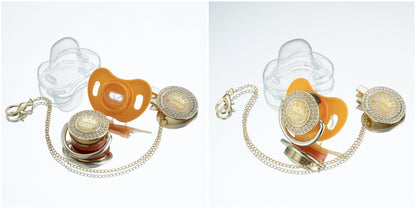 Miyocar Bling Custom Pure Green Pacifiers Bring 3 Replacement Silicone Teat Include All Size for Boy Girl Baby Shower Gift