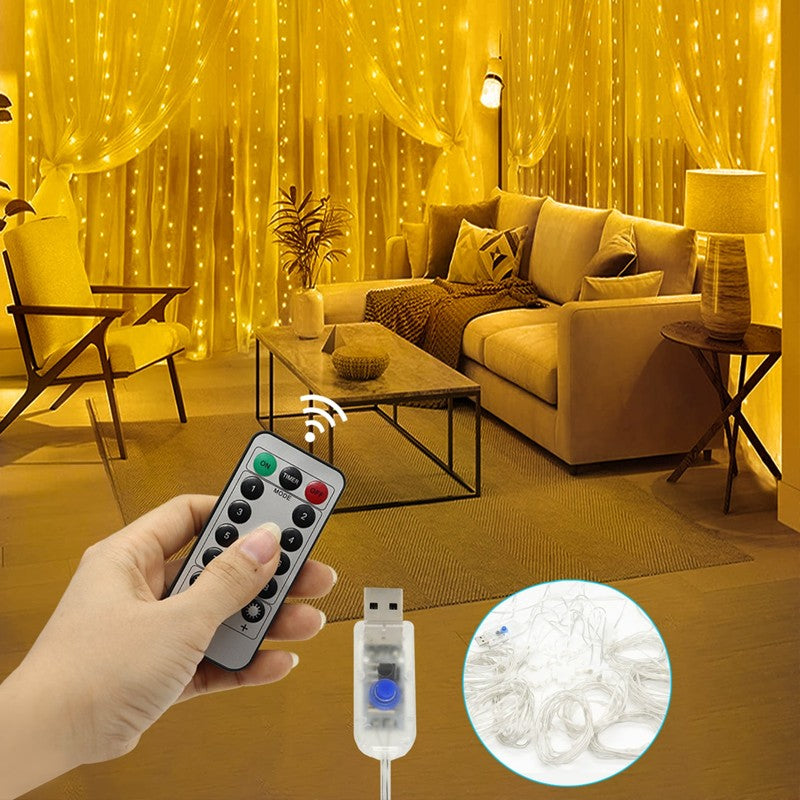 3/9M USB LED Curtain 8Modes Remote Control String Lights Holiday Wedding Fairy Garland Lights For Bedroom Living Room Decor