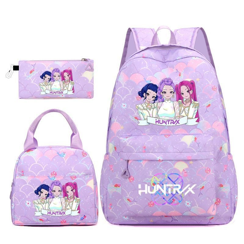 3pçs Mochilas K-pop Demon Hunters Desenho Animado Anime Escolar com Lancheira Mochilas Infantis Impermeáveis Presentes para Aluno