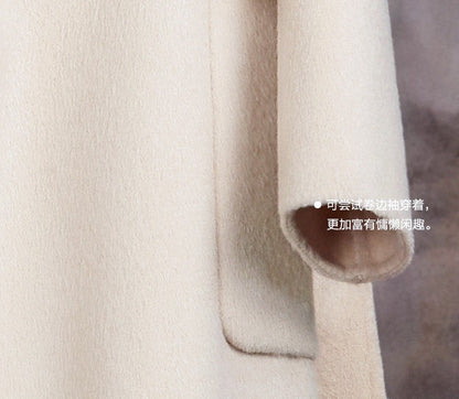 Novo estilo de casaco feminino de lã bege slim fit para outono e inverno, moda japonesa e coreana