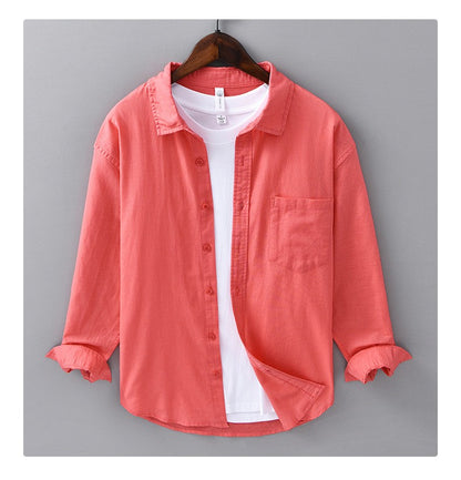 Men's Cotton-Linen Long Sleeve Shirt – Lightweight, Breathable, Vintage-Inspired Business Casual Shirt for Spring/Summer Fashion