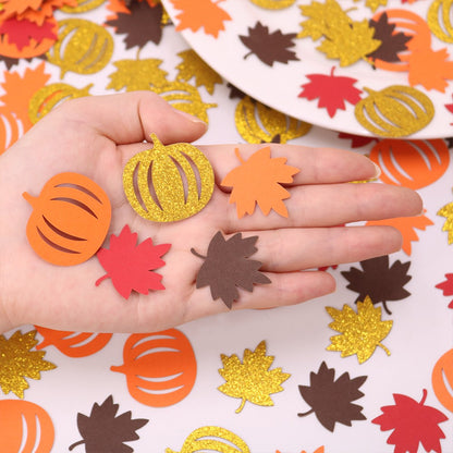 100Pcs Autumn Pumpkin Maple Leaf Table Confetti, Thanksgiving Halloween Baby Shower, Wedding Party Table Decorations