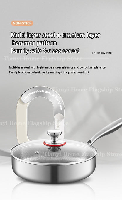 Frigideira 20/24/28cm Antiaderente Wok Titânio Aço Inox Doméstica Ovo Bife Frigideira Fogão de Indução Gás Utensílios de Cozinha