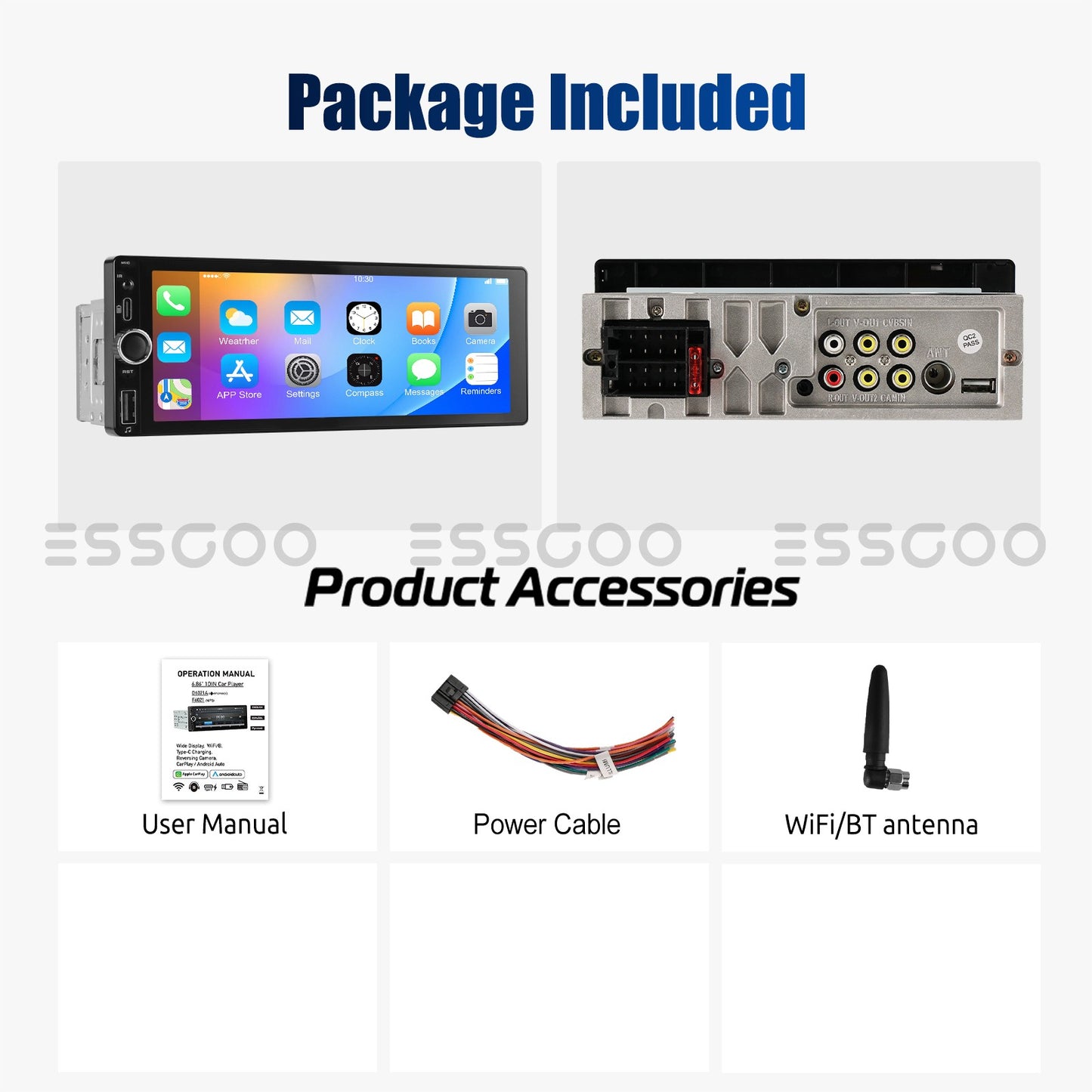ESSGOO 1Din IPS 6.86 Inch Wireless Carplay Android Auto Car Radio Multimedia Video MP5 Player Touch Screen Universal Stere