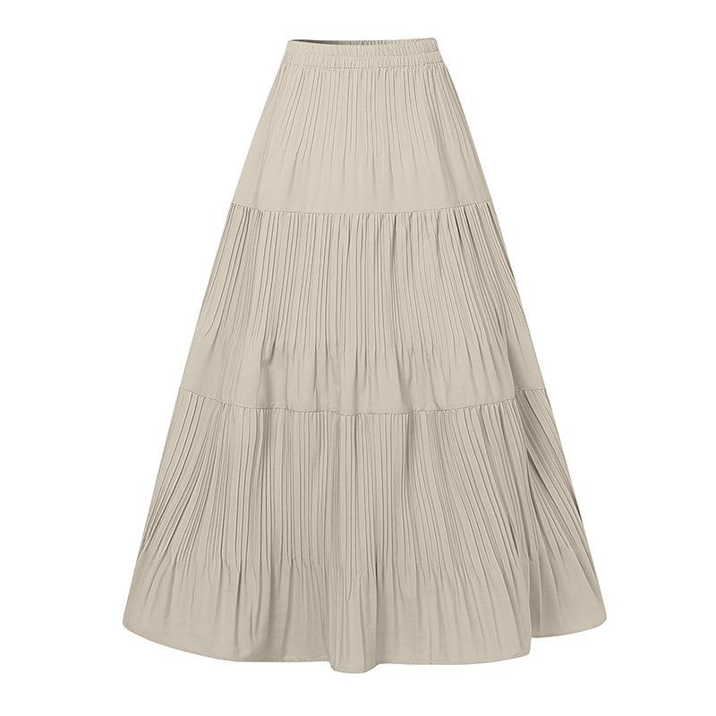 ZANZEA Plus Size 5XL Women Maxi Skirts 2025 Autumn Elastic Waist Pleated Long Skirt Casual Solid Color High Waist Ruffled Skirts