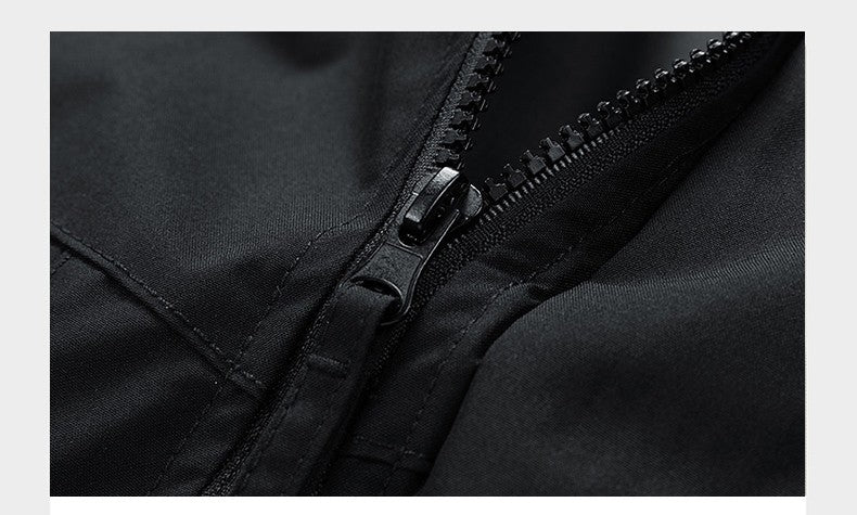 Windbreakers Men Hooded Jacket Zipper Coat Cargo Waterproof Black Bomber Camping Loose Thin Softshell Hooded Hiking Jacket