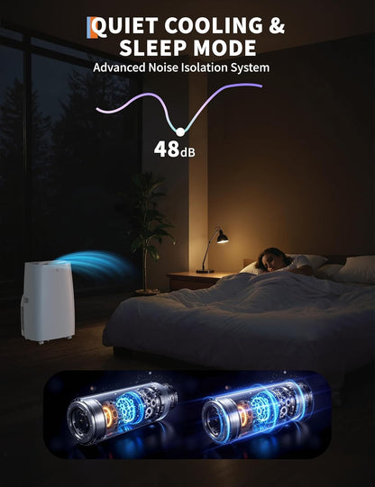 Condicionador de Ar Portátil Versátil 3 em 1 de 14.000 BTUs, Unidades de Ar Condicionado Portáteis para Ambientes com Desumidificador e Ventilador, Ar Condicionado de Quarto