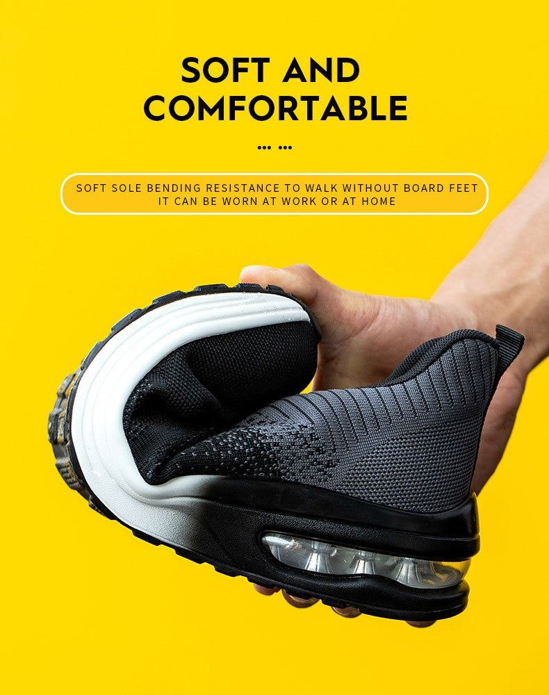 Sapatos de segurança leves para mulheres e homens, tênis de trabalho com amortecimento de ar, sapatos com bico de aço, botas de segurança para construção, sapatos de trabalho anti-impacto.