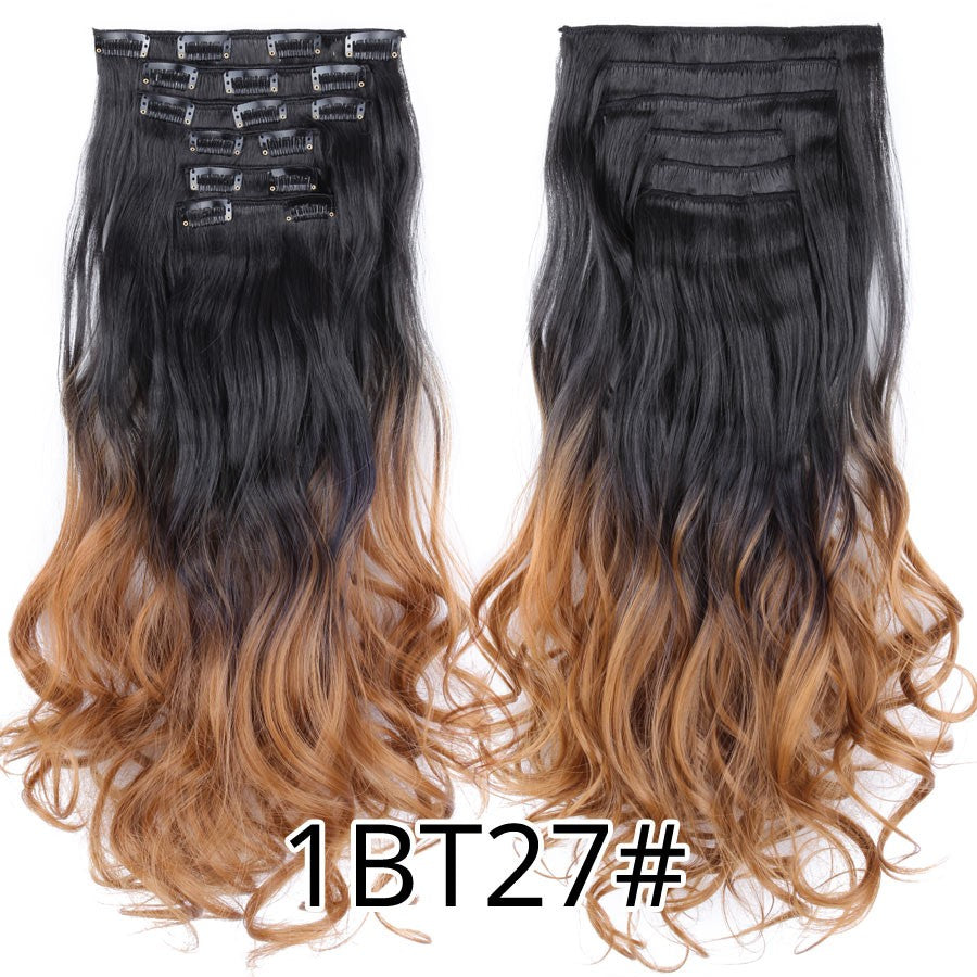 22 Polegadas Sintético Cabelo Liso Longo 16 Clipes 6 Peças/Conjunto Apliques de Cabelo Loiro Preto Resistente ao Calor Para Mulheres