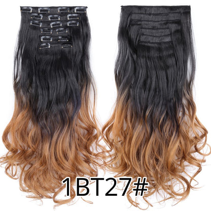 22 Polegadas Sintético Cabelo Liso Longo 16 Clipes 6 Peças/Conjunto Apliques de Cabelo Loiro Preto Resistente ao Calor Para Mulheres