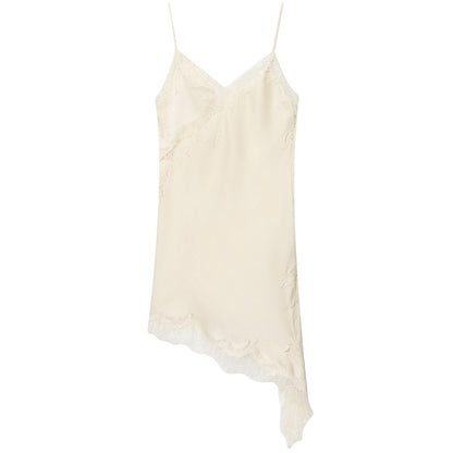 HXAO Womens Dresses Lace Asymmetric Slip Dress Summer 2025 Sexy Evening Dresses Ladies Mini Brown Sleeveless Backless Vestidos