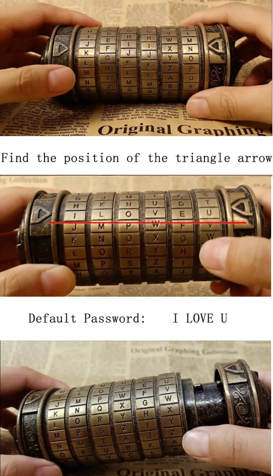 BRONZE Leonardo Da Vinci Code Toys Metal Cryptex Locks for Wedding Gifts Valentine's Day Gifts