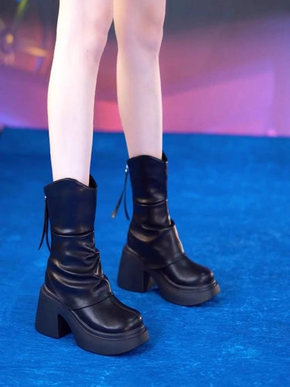 Autumn and winter new waterproof platform thick heeled fashion boots with thick sole height increasing short tube slimming boots