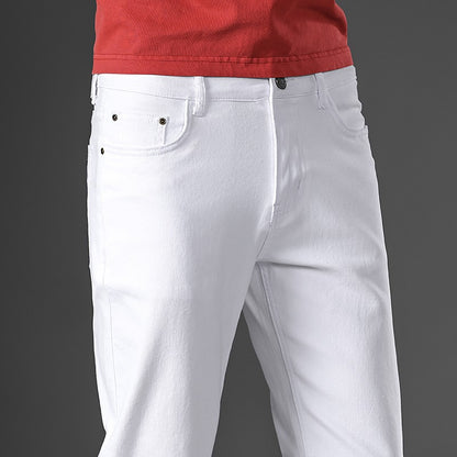 Cotton White Jeans Men's Elastic Soft Comfortable Business Casual Trousers Fashion Korean Fit Straight Spring Autumn Denim Pants
