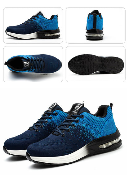 Sapatos de segurança leves para mulheres e homens, tênis de trabalho com amortecimento de ar, sapatos com bico de aço, botas de segurança para construção, sapatos de trabalho anti-impacto.