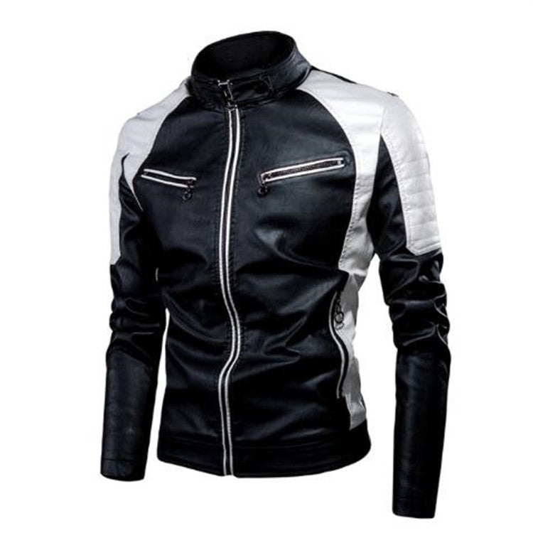 Motorcycle Jacket Leather Men Coat Bomber Waterproof Warm Fashion Splicing Vintage Stand Collar Riding Black Long Jacket Plus