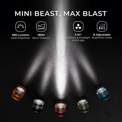 Wurkkos HD03 680LM Mini Clip Light USB C Rechargeable Pocket Flashlight Spotlight/Floodlight Portable EDC RGB Torch with Magnet