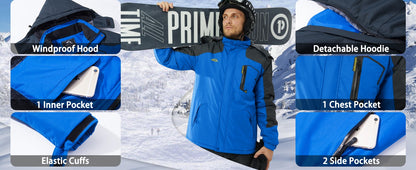 MAGCOMSEN Fleece Ski Jacket Men's Hooded Waterproof Thermal Thick Warm Camo Parka Removable Hooded Coats Winter Snowboard Anorak