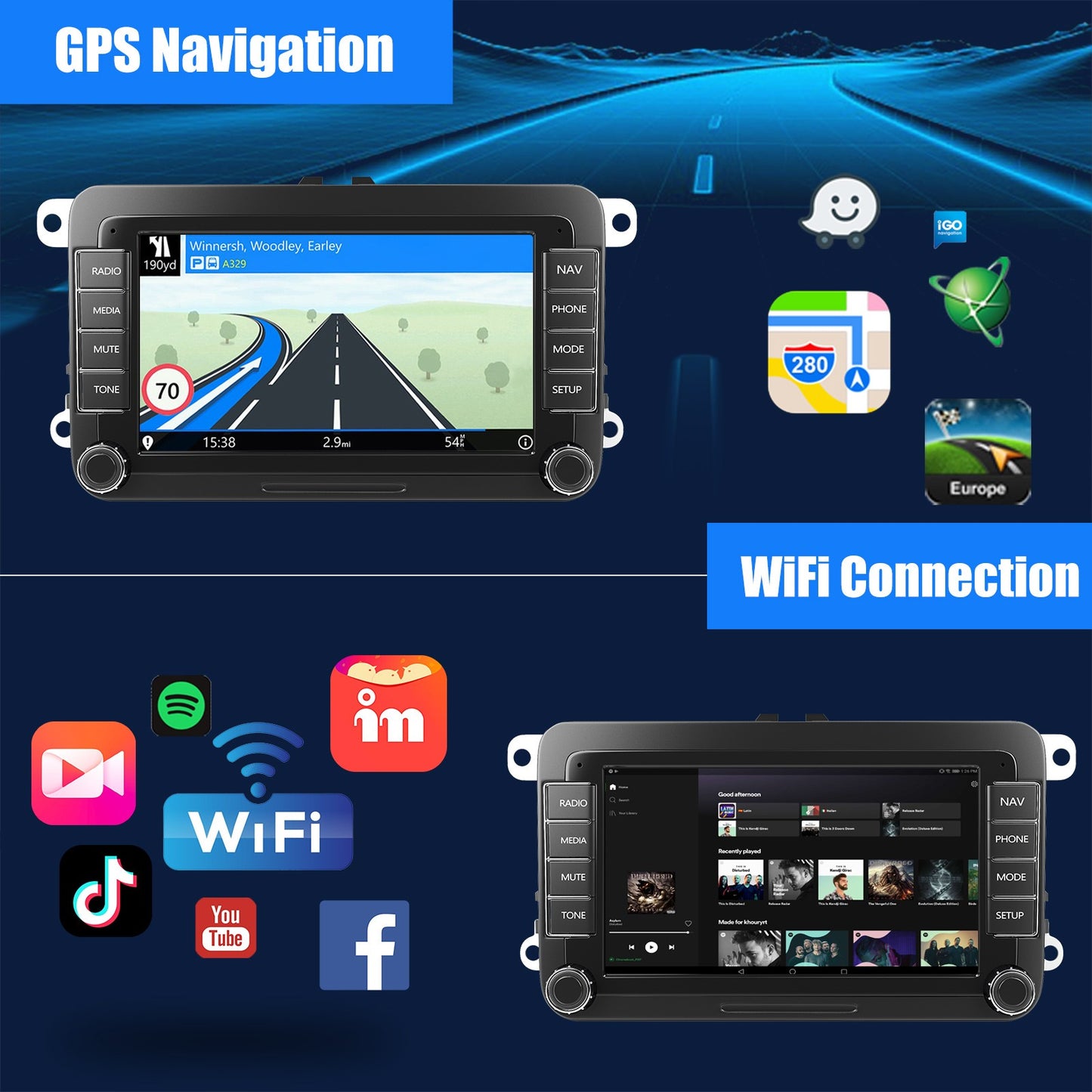 ESSGOO 7" Android 14 4G+64G Apple Carplay Som Automotivo GPS NAVI WIFI RDS FM BT para VW Golf 5 6 Passat Polo Touran Tiguan Caddy EOS