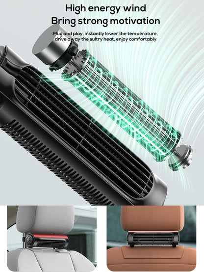 Vissko Portable Car Seat Fan for Front Rear Seat Passenge USB Powered Headrest Cooling Air Fan Adjustable Strap Car Interior Fan