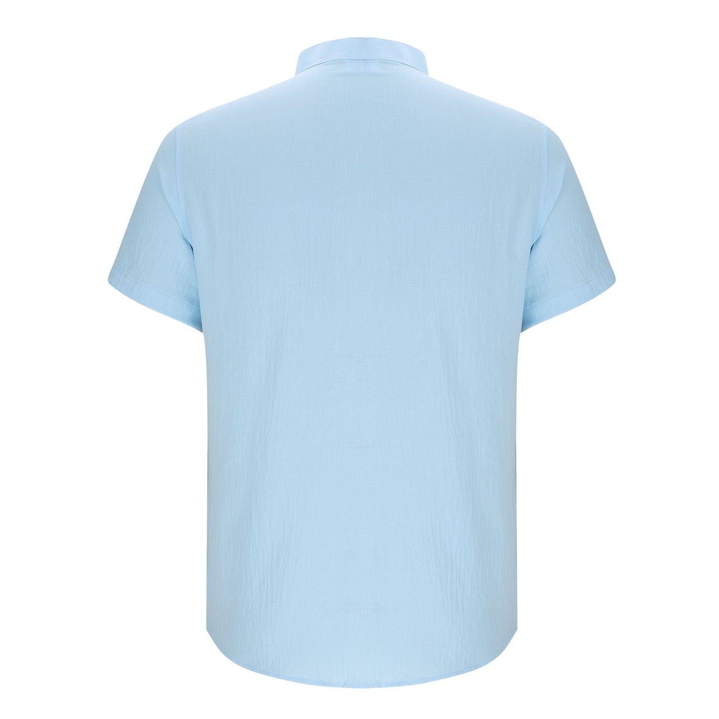 2025 Summer New Style Casual Beach Short-Sleeved Solid Color Shirt with Standing Collar and Pockets for Men