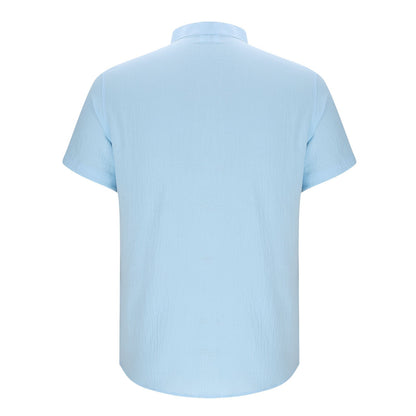2025 Summer New Style Casual Beach Short-Sleeved Solid Color Shirt with Standing Collar and Pockets for Men