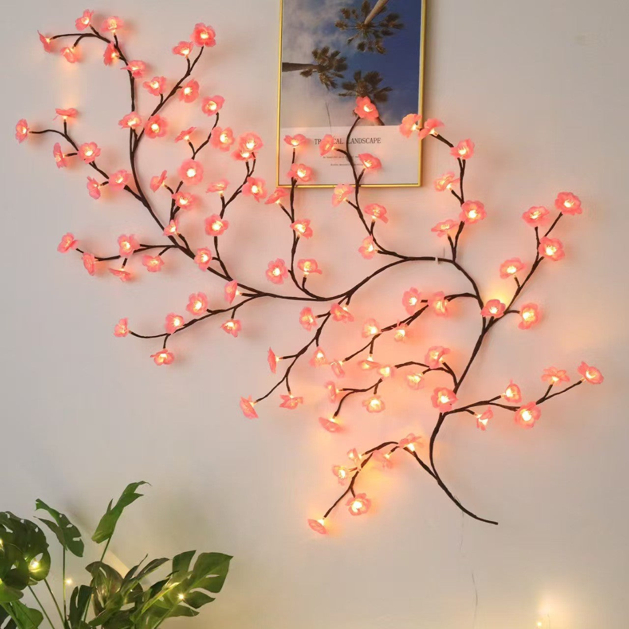 LED Cherry Blossom String Lights USB 8 Modes Artificial Sakura Fairy Vine Light for Bedroom Wall Wedding Party Valentine's Day
