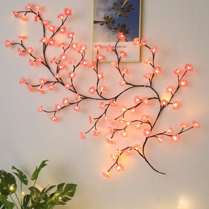 LED Cherry Blossom String Lights USB 8 Modes Artificial Sakura Fairy Vine Light for Bedroom Wall Wedding Party Valentine's Day