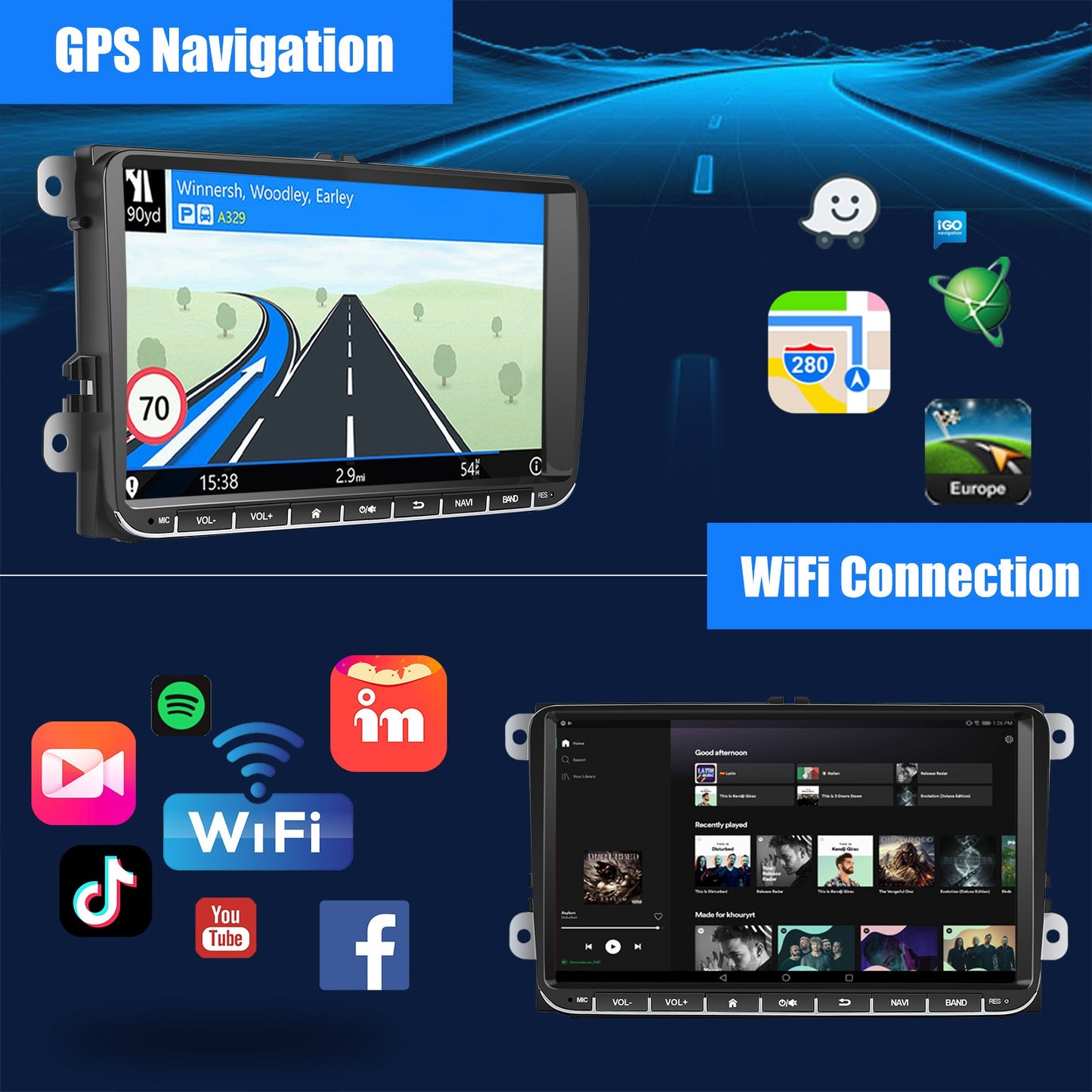 Central Multimídia 9" Android 14 4G+64G Sem Fio Carplay GPS NAVI WIFI RDS FM BT EQ para VW Golf 5 6 Passat Polo Touran Tiguan Caddy EOS