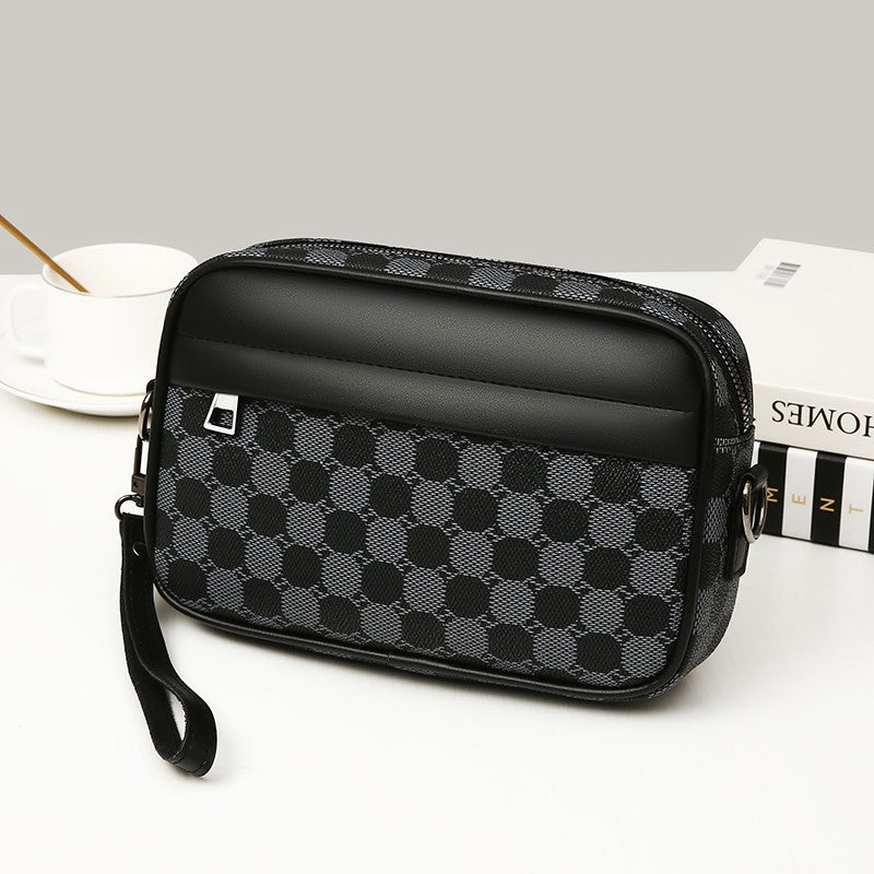 Fashion Business Shoulder Bag PU Leather Men Clutch Bag Wide Strap Crossbody Bag Designer Casual Male Messenger Pack Phone Purse