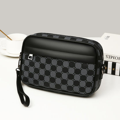 Fashion Business Shoulder Bag PU Leather Men Clutch Bag Wide Strap Crossbody Bag Designer Casual Male Messenger Pack Phone Purse