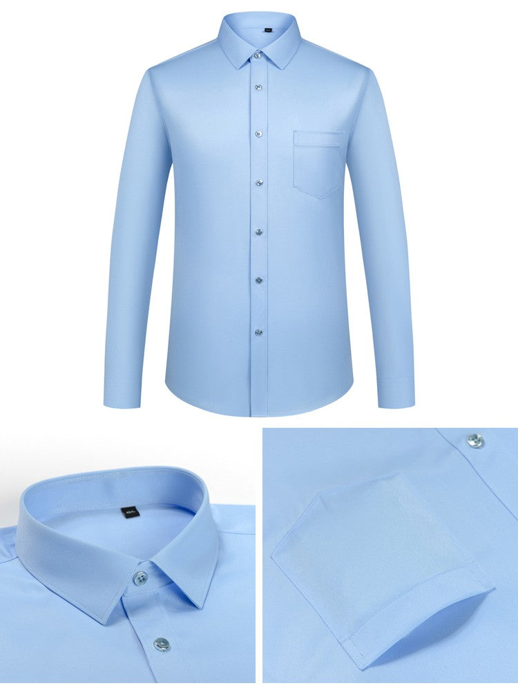 Men's Sleek Stretch Long Sleeve Button Up Shirts with Chest Pocket, Solid Color Formal Business Wrinkle Free Menswear Clothing