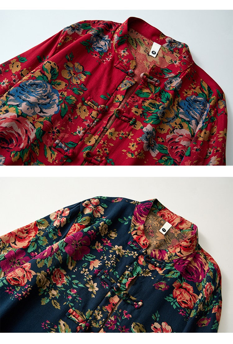 Chinese Style Men's Long-sleeved Printed Shirt, Single-breasted Stand-up Collar Shirts, Fashion Casual Top Camisas, Size M-6XL