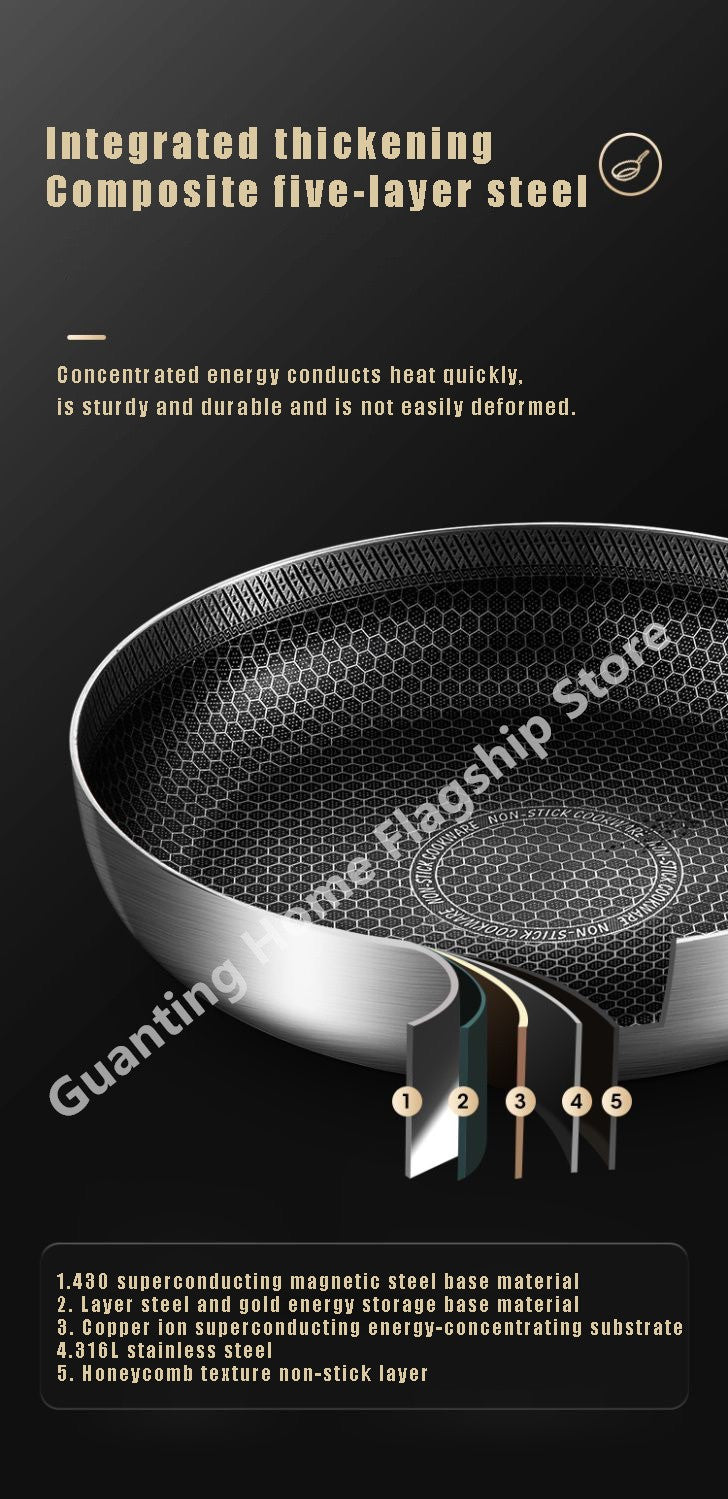 316 Stainless Steel Frying Pan Wok Non-stick Honeycomb Pot Home Steak skillet Gas Stove Induction Saucepan Kitchen Cookware 30cm