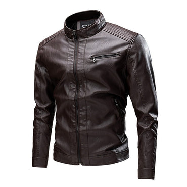 2025 Man Leather Jacket Autumn Winter Stand Collar Long Sleeve Pocket Men Coat Motorcycle Punk Street Trend Male Outerwear