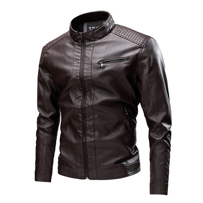 2025 Man Leather Jacket Autumn Winter Stand Collar Long Sleeve Pocket Men Coat Motorcycle Punk Street Trend Male Outerwear