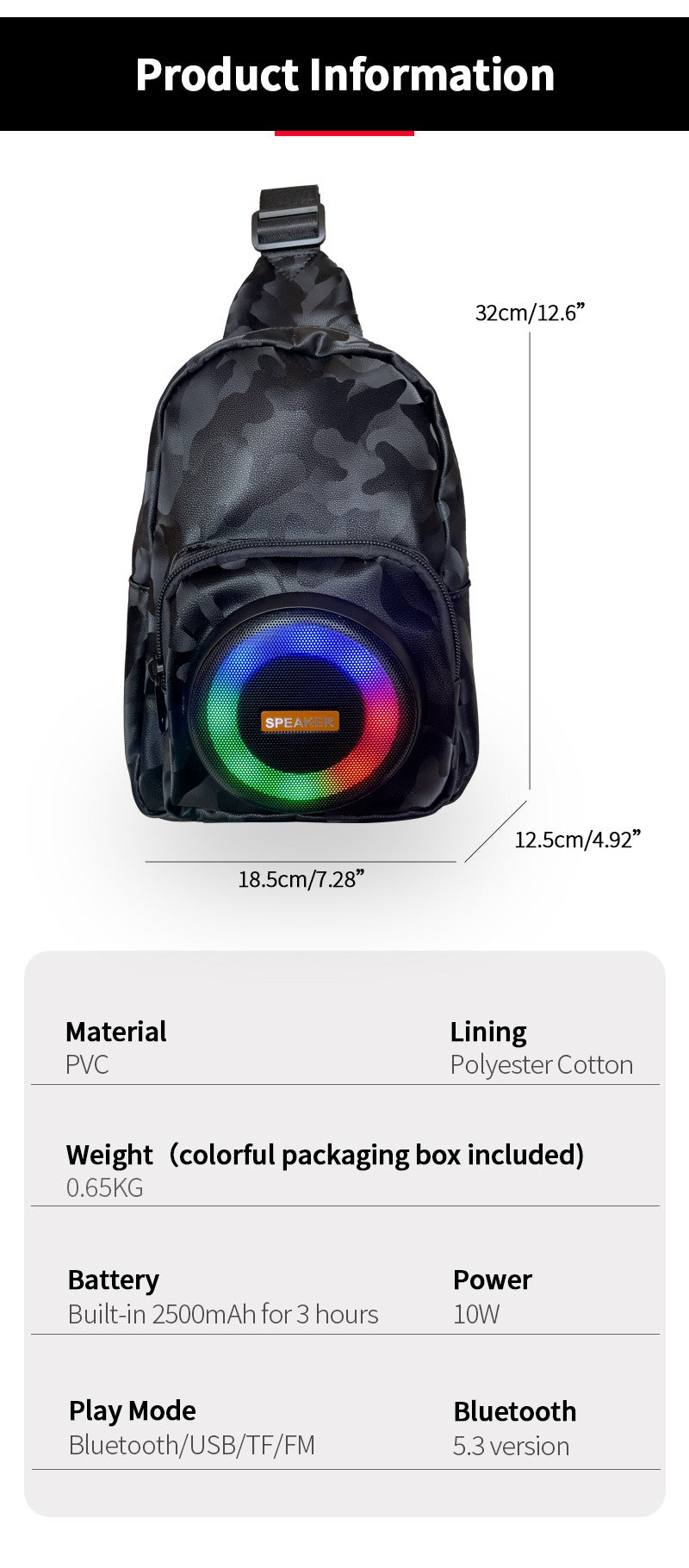 Wireless Bluetooth Speaker Bag Chest Bag for Men Crossbody Bag Waist Bag Hifi Sound Quality Cycling Music Bag Back to School Bag