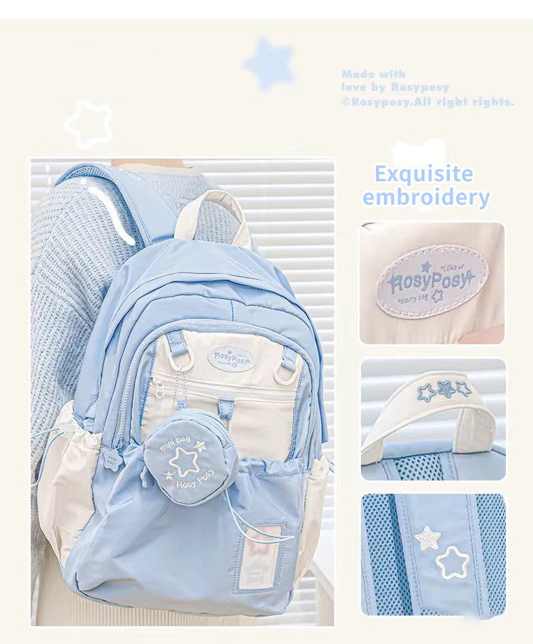 Mochila creme para estudantes com design simples e fofo de alta aparência Mochila leve e espaçosa para a dor nas costas