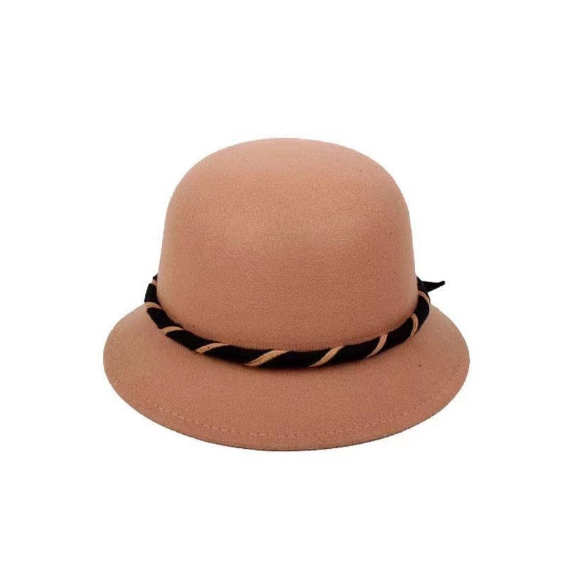 Flat Top Fedoras Hats for Women Solid Color Imitation Woolen Jazz Cap Elegant British Wide Brim Ladies Caps Bowler Hats Fedora
