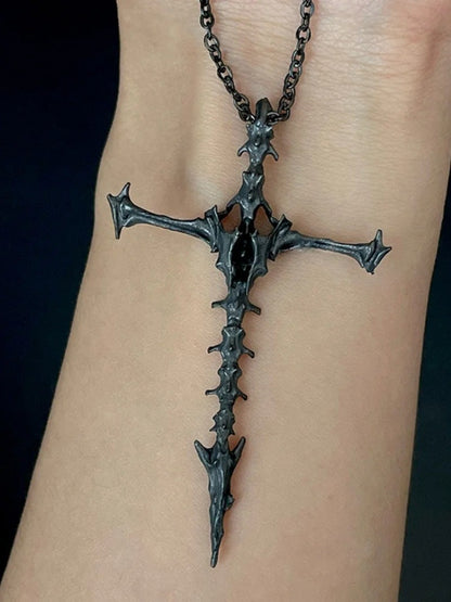 Colar com Pingente de Cruz de Crânio Hip Hop Retrô para Homens e Mulheres Colares com Pingente de Cruz de Osso Estilo Gótico Clássico Escuro