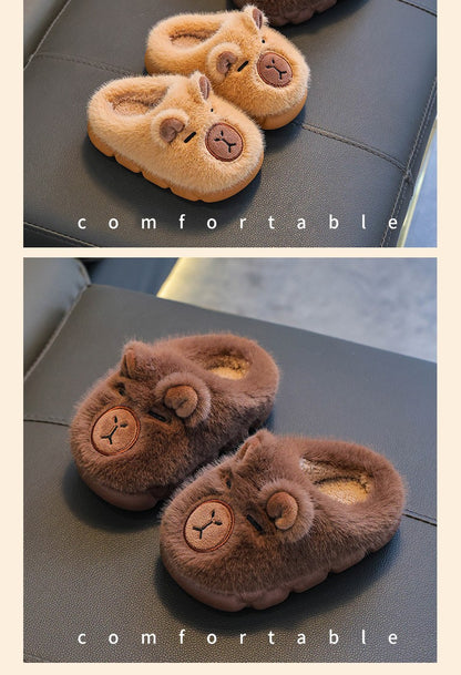 Kids Winter Warm Cotton Slippers Cute Capybara Slip-On Shoes for Boys & Girls Soft Non-Slip Soles Lightweight Easy Wear Closure